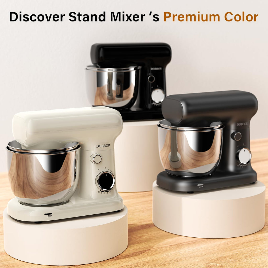 Stand Mixer with 3QT+3.5QT Dual Bowls, 10-Speed Electric 300W Food Mixer - Includes Egg Whisk, Dough Hook & Flat Beater for Home Baking & Daily Cooking (White)
