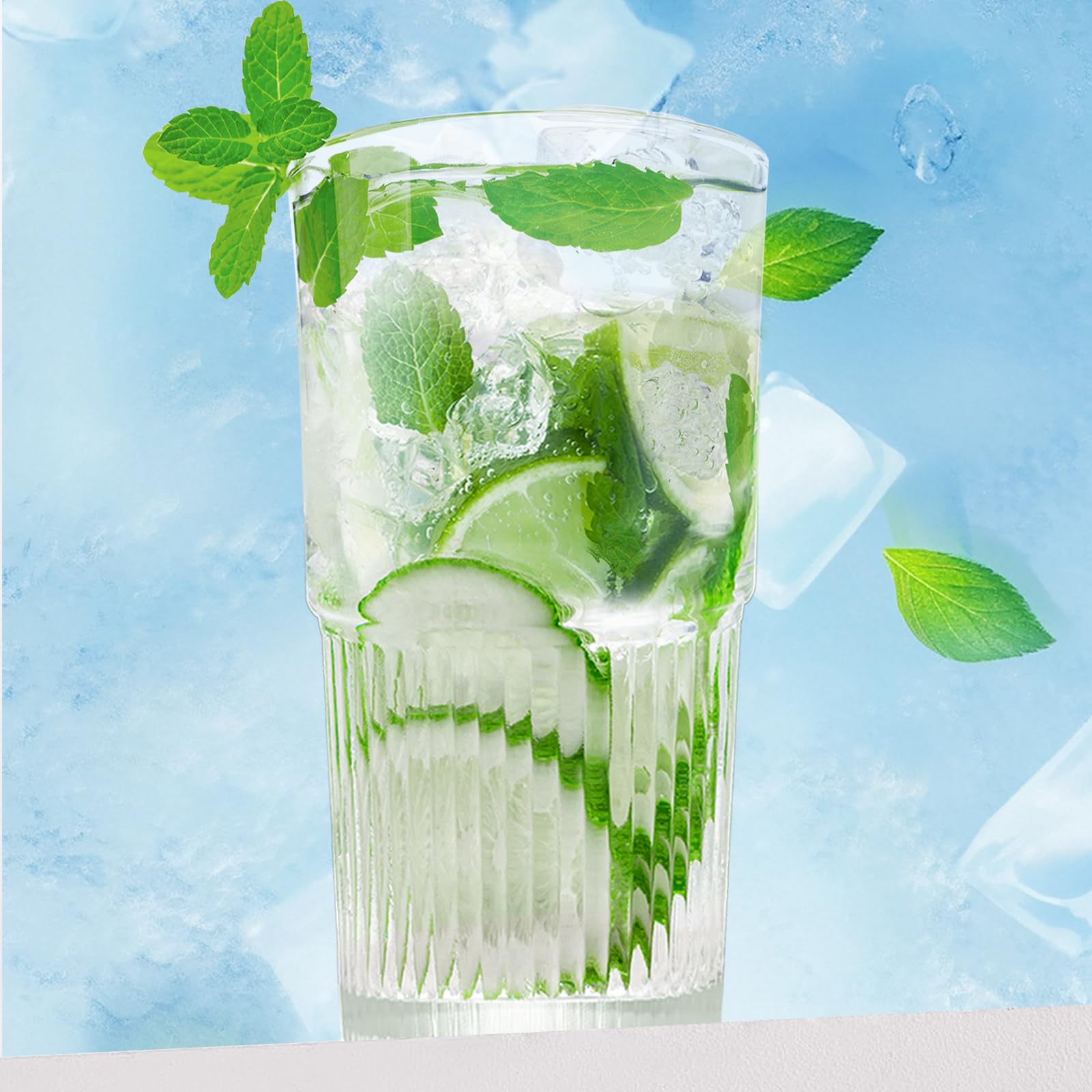 Luiaiog 18.5oz Glass Cups with Lids and Straws - Set of 4 Reusable Tumblers, Thickened Shatter-Resistant Glass, Ideal for Iced Coffee, Smoothies, Cocktails, Juices - Elegant & Durable Drinkware