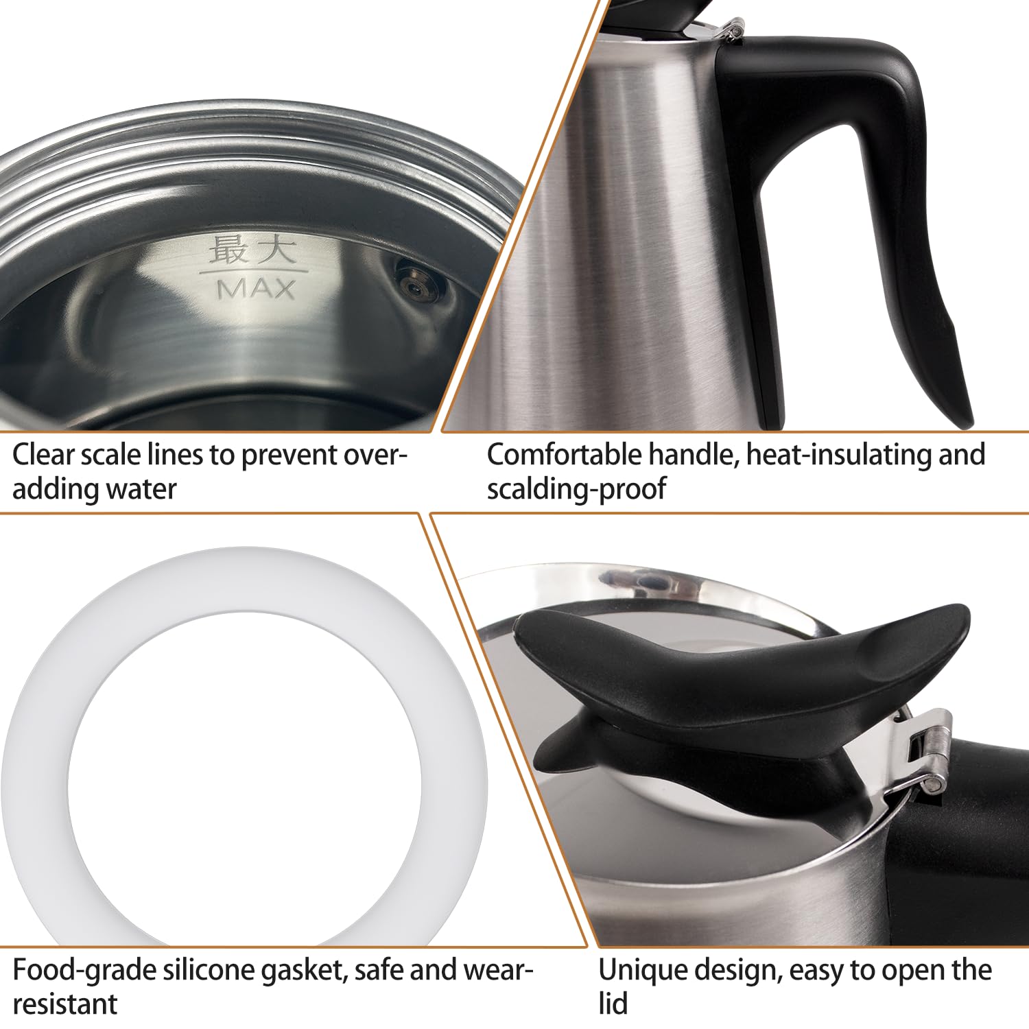Vaolvpant Electric Stainless Steel Moka Pot 6 Cup 300ml Mocha Pot
