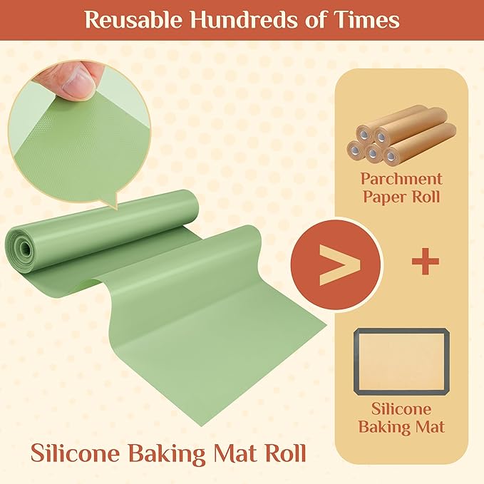 Silicone Baking Mat, 12 IN x 10 FT Free Cutting Baking Sheet,Non-Stick Reusable Dough & Pastry Mat,Non-Slip Silicone Mat Roll for Air Fryer Liner,Freeze Dryer,Oven Baking Pan,Kitchen Counter
