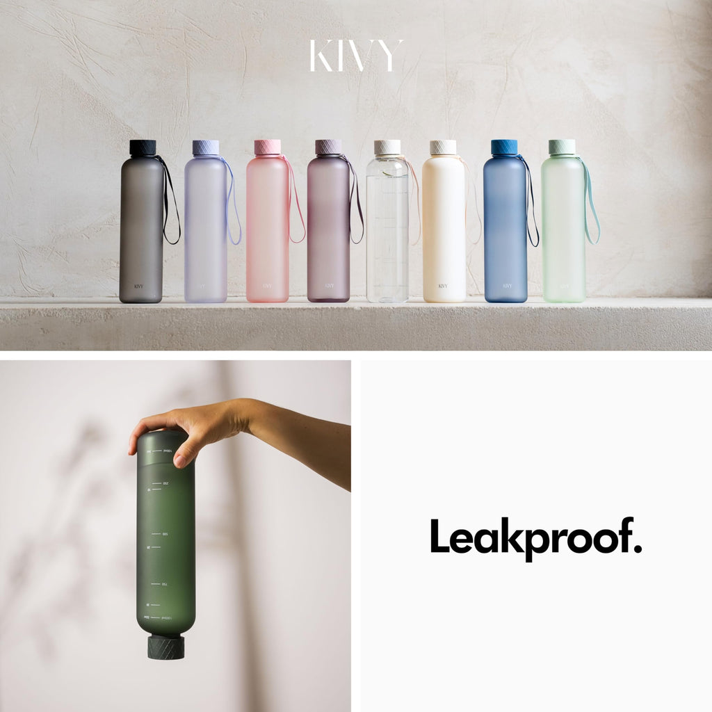 KIVY Large Water Bottle 50oz [Lightweight & Shatterproof] Fits Backpack & Cupholder for Travel, Sports, School - Green water bottle no straw - 1.5 Liter water bottles - 50oz Water bottle