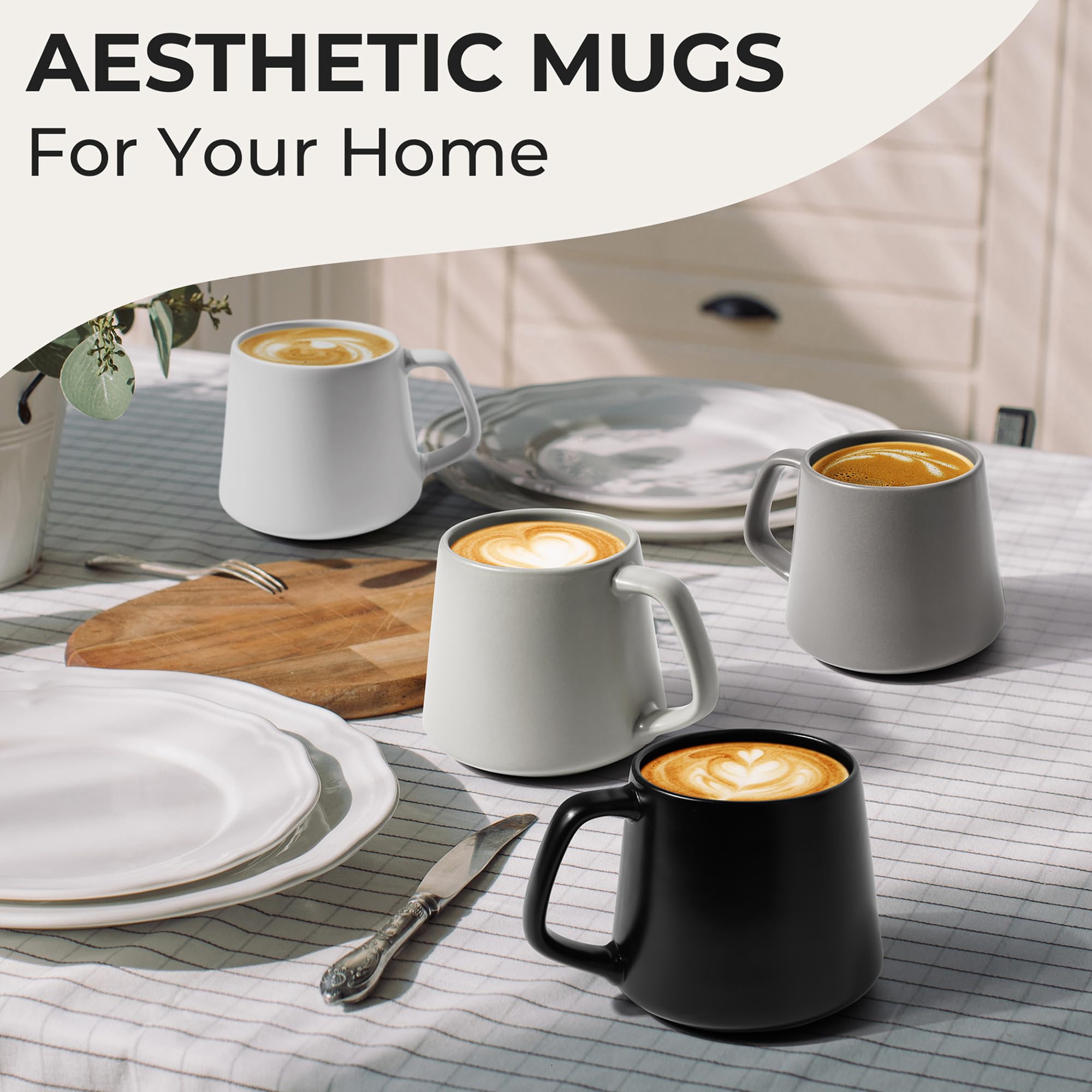MIAMIO - Coffee Mugs Set of 4, Ceramic (14oz) - Luxe (Classic Pastel)