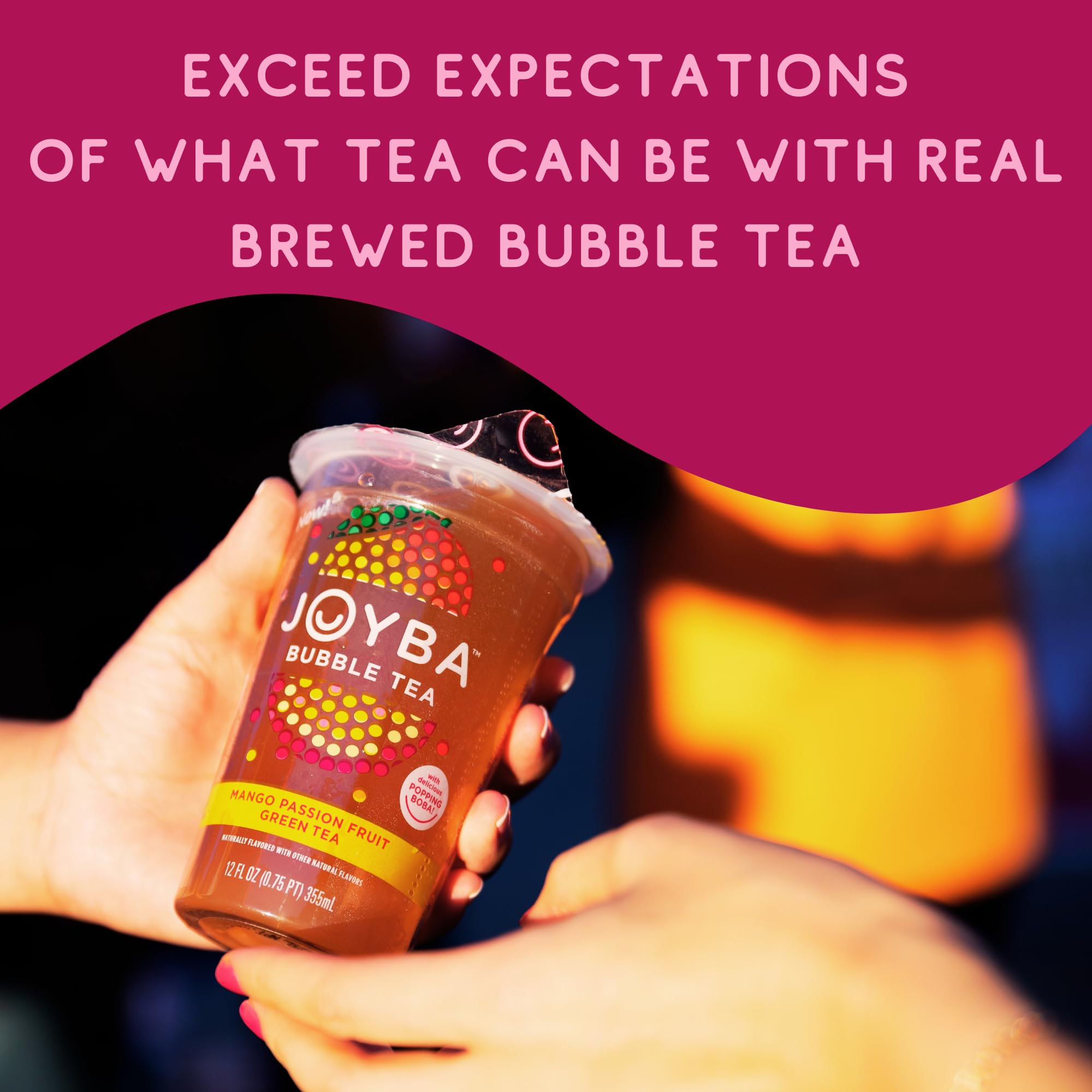 Joyba Bubble Tea Strawberry Lemonade Green Tea, 4 Pack, 12 fl. oz. Cups