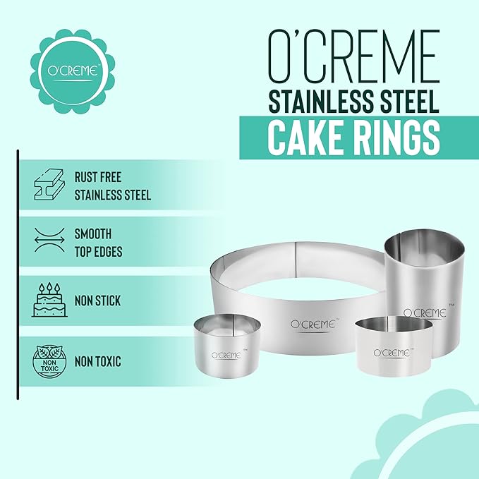 O'Creme Cake Ring Sturdy Stainless Steel Round Mousse Cake Ring Mold for Baking, Dessert Cake Decorating Pastry Rings 16 Inch Diameter x 3 Inch High