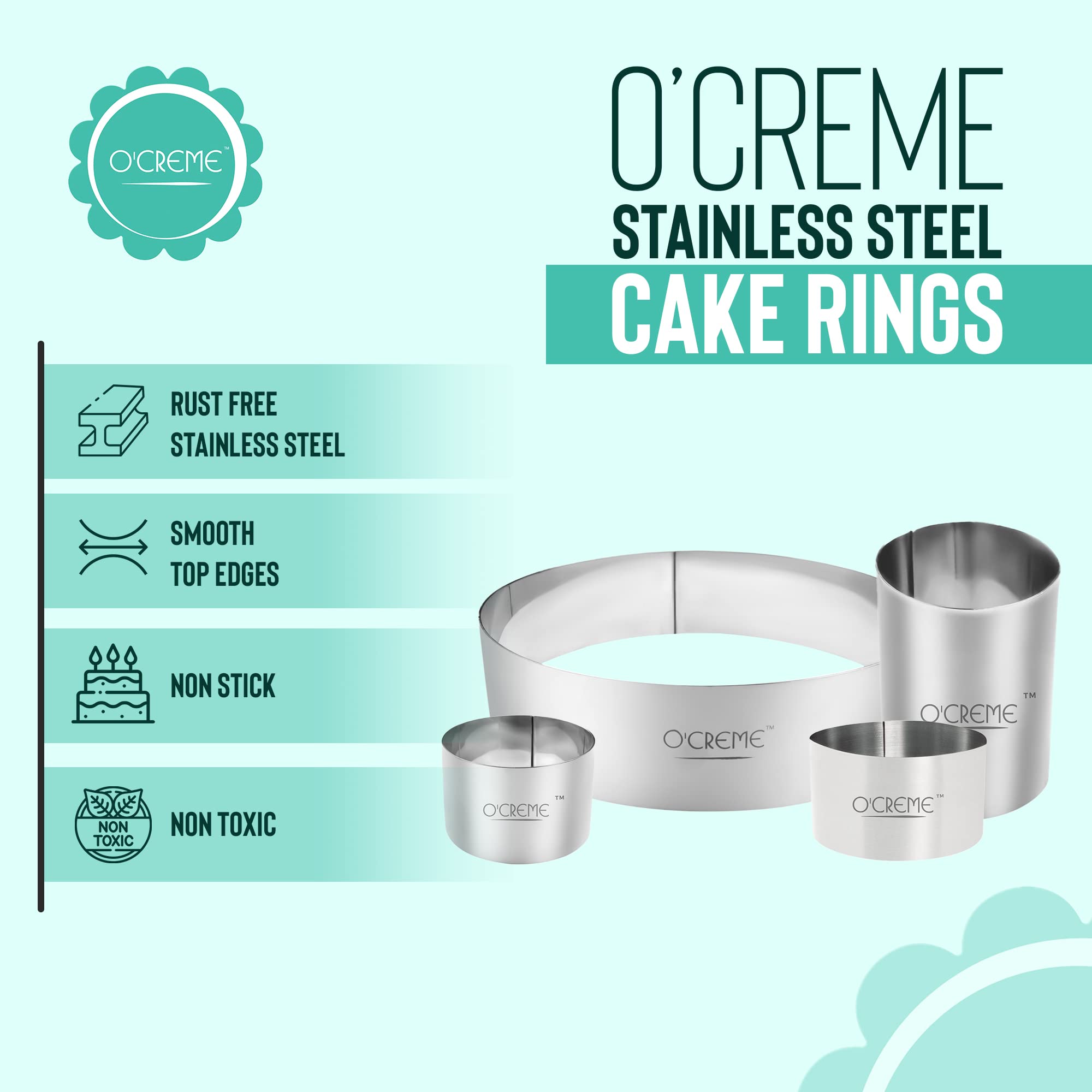 O'Creme Cake Ring Sturdy Stainless Steel Round Mousse Cake Ring Mold for Baking, Dessert Cake Decorating Pastry Rings 10 Inch Diameter x 3 Inch High