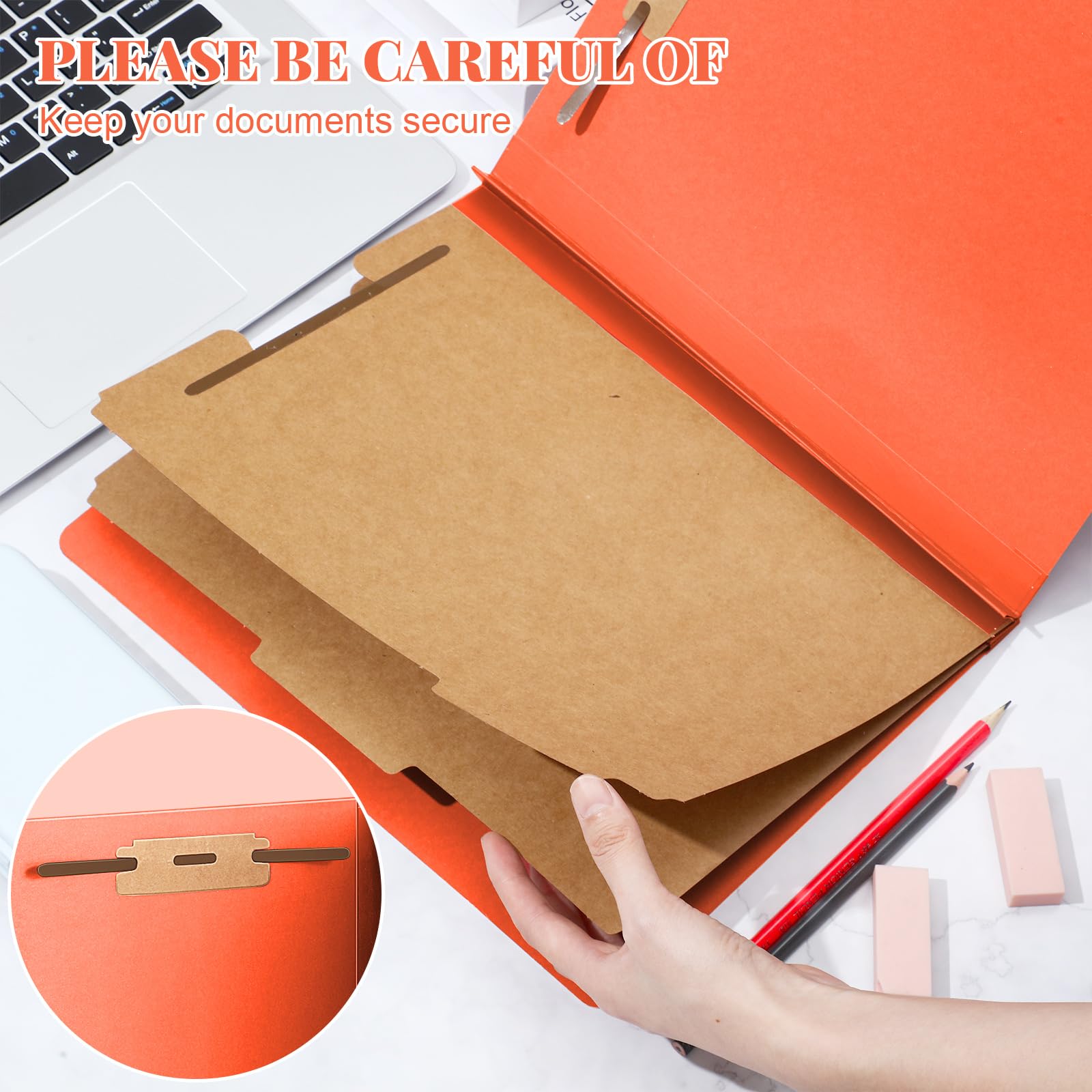 Skyygemm 60 Pcs Classification Folders Letter Size, 2 Divider Pressboard File Folders with 3. 5 Inch Expansion, 2 Prongs Fastener, Heavy Duty Office File Organizers for Teachers, Medical (Orange)