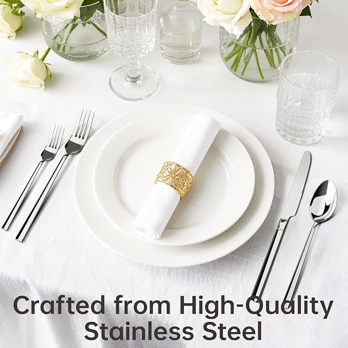 20-Piece Stainless Steel Flatware Set, Service for 4 — 4 × 5-Piece Place Settings (Knife, Dinner Fork, Salad Fork, Dinner Spoon & Teaspoon), Mirror-Finish, Dishwasher Safe Silverware