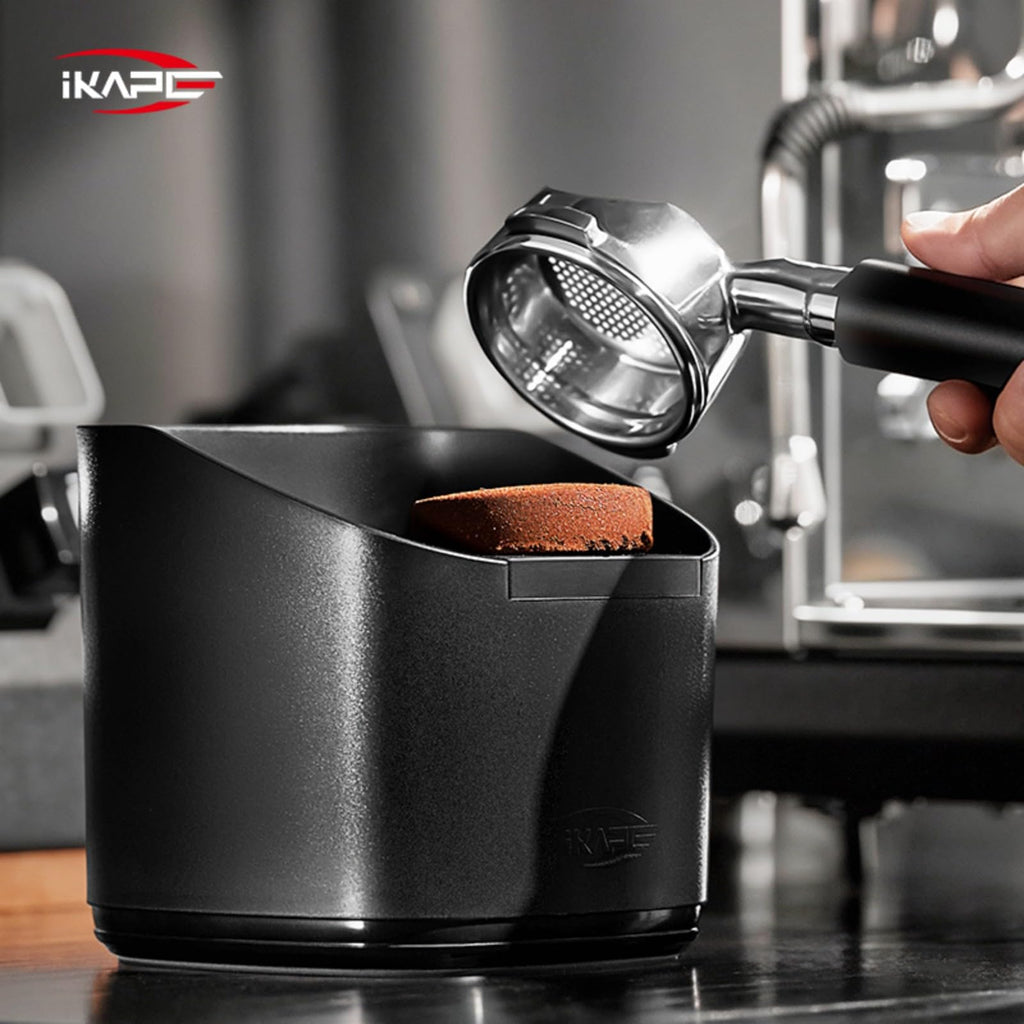 IKAPE Espresso Knock Box for Coffee Grounds, Barista Tool Enhanced for Better Manipulation - Black Espresso Machine Coffee Puck Disposal Box
