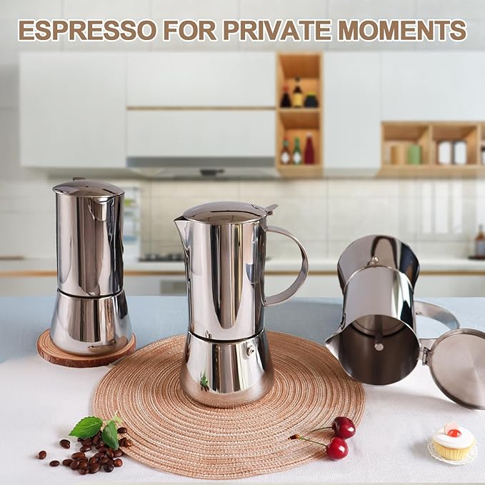 Uncoated 12 Cup Moka Pot 304 Thickened Stainless Steel Coffee Maker Stovetop Espresso Coffeemaker Italian Classic Style Brewing Greca Cafe Mocha Machine for Cafeteras Camping Travel Home 600ml 20oz
