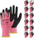KAYGO Safety Work Gloves PU Coated-12 Pairs, KG11P Seamless Knit Glove with Polyurethane Coated Smooth Grip on Palm & Fingers, for Men and Women, Ideal for General Duty Work,Pink,Large