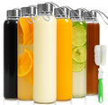 Epica Clear Glass Bottles with Lids 18oz Water Bottles, Steel Cap, 6-Pack