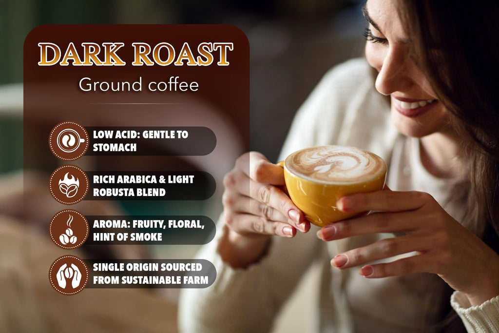 TARMO -BOOST UP | Low Acid ARABICA & ROBUSTA BLEND Ground Coffee | Specialty Vietnamese Coffee | Single Origin - Dark Roast | High Caffeine Coffee Ground | 12 Oz Bag