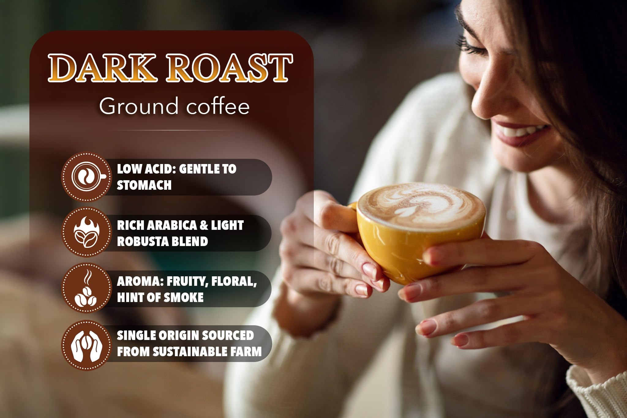 TARMO -BOOST UP | Low Acid ARABICA & ROBUSTA BLEND Ground Coffee | Specialty Vietnamese Coffee | Single Origin - Dark Roast | High Caffeine Coffee Ground | 12 Oz Bag