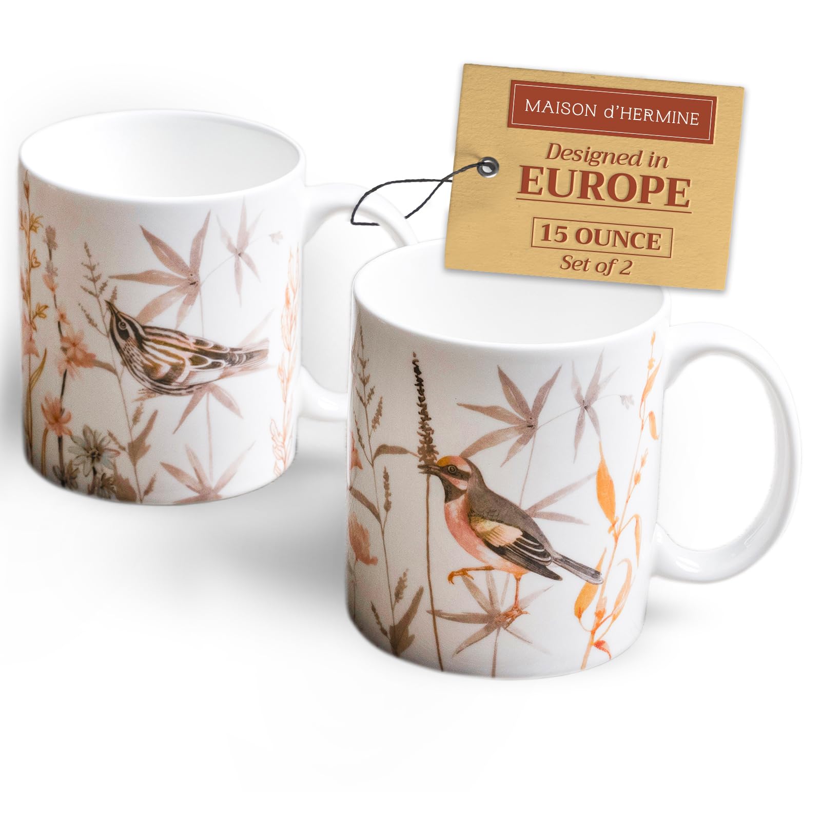 Maison d' Hermine Coffee Mug with Handles Tea Cups (15 Ounce, Pack of 2)