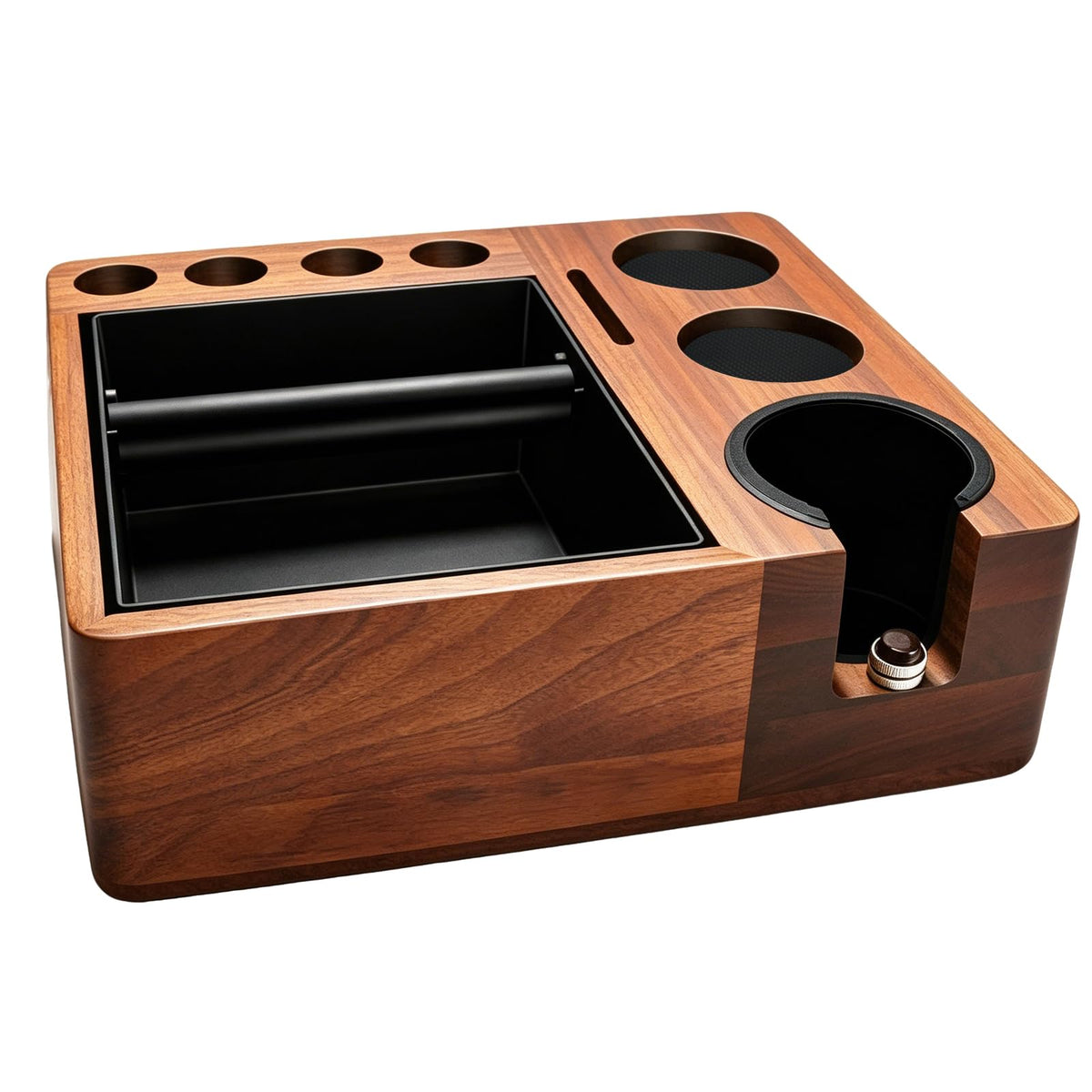 DELERKE Espresso tamping station knock box,tamper station,Espresso station fit for storage 51-58mm tamper,distributor,portafilter,puck screen accessories,9 in 1 espresso knock box and tamper station