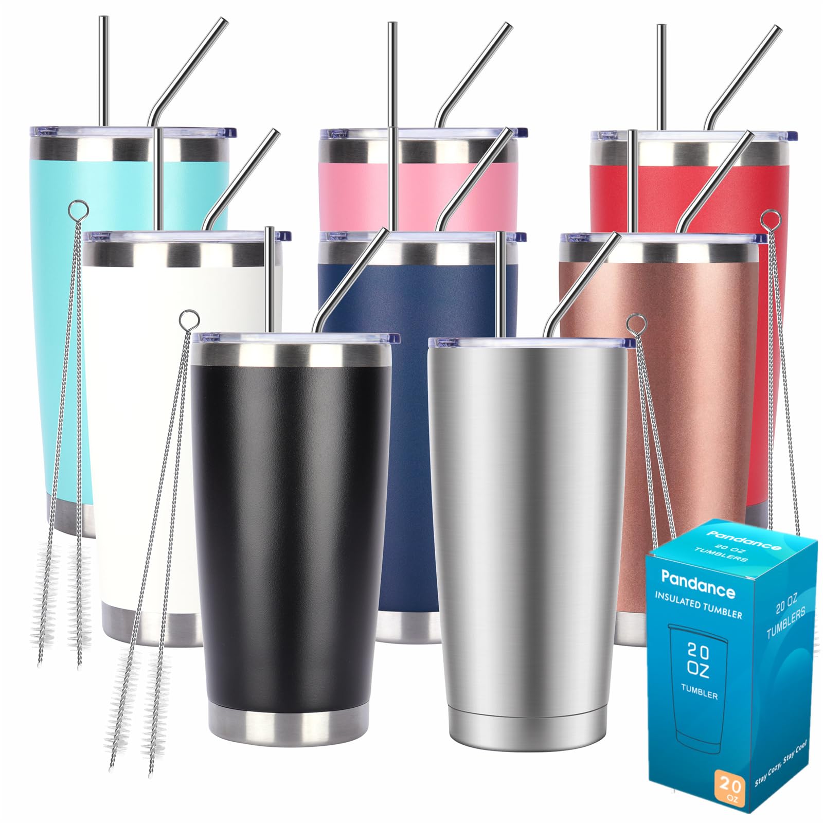Pandance 20oz Stainless Steel Insulated Tumblers Bulk, Mix, 8 Pack