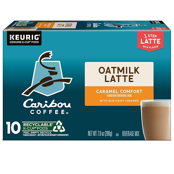 Caribou Coffee Caramel Comfort Oatmilk Latte, One Step Latte Single Serve Keurig K-Cup Pods, 60 Count (6 Packs of 10)