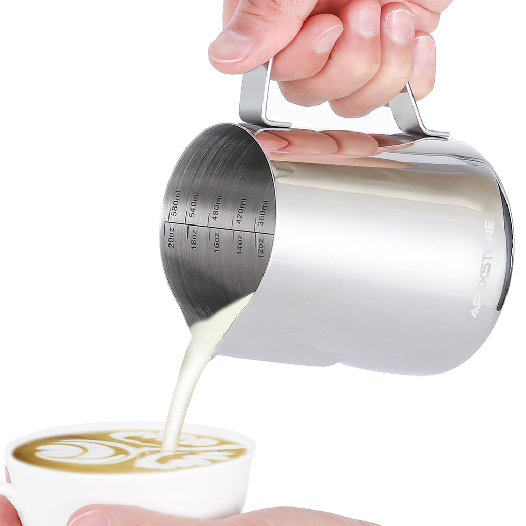 Apexstone Espresso Milk Frothing Pitcher 20 oz, Espresso Steaming Pitcher 20 oz, Coffee Milk Frothing Cup, Coffee Steaming Pitcher 20 oz/600 ml