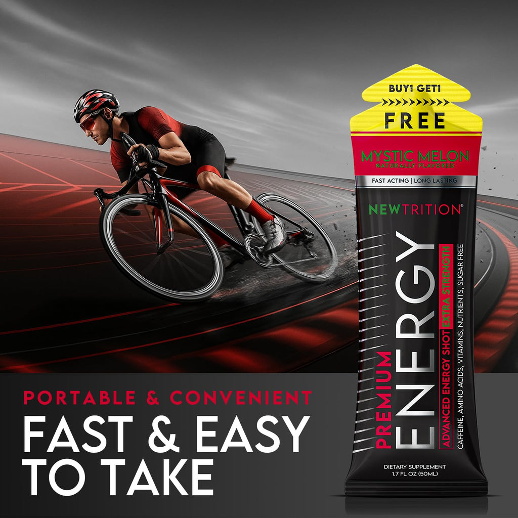 NewTrition® Extra Strength Energy Shots, 1.7 fl oz - 250mg Caffeine with Vitamin B & Amino Acids, Sugar-Free, Zero Calorie Vitamin Energy Drink for Focus & Endurance (Pack of 12, Mystic Melon)