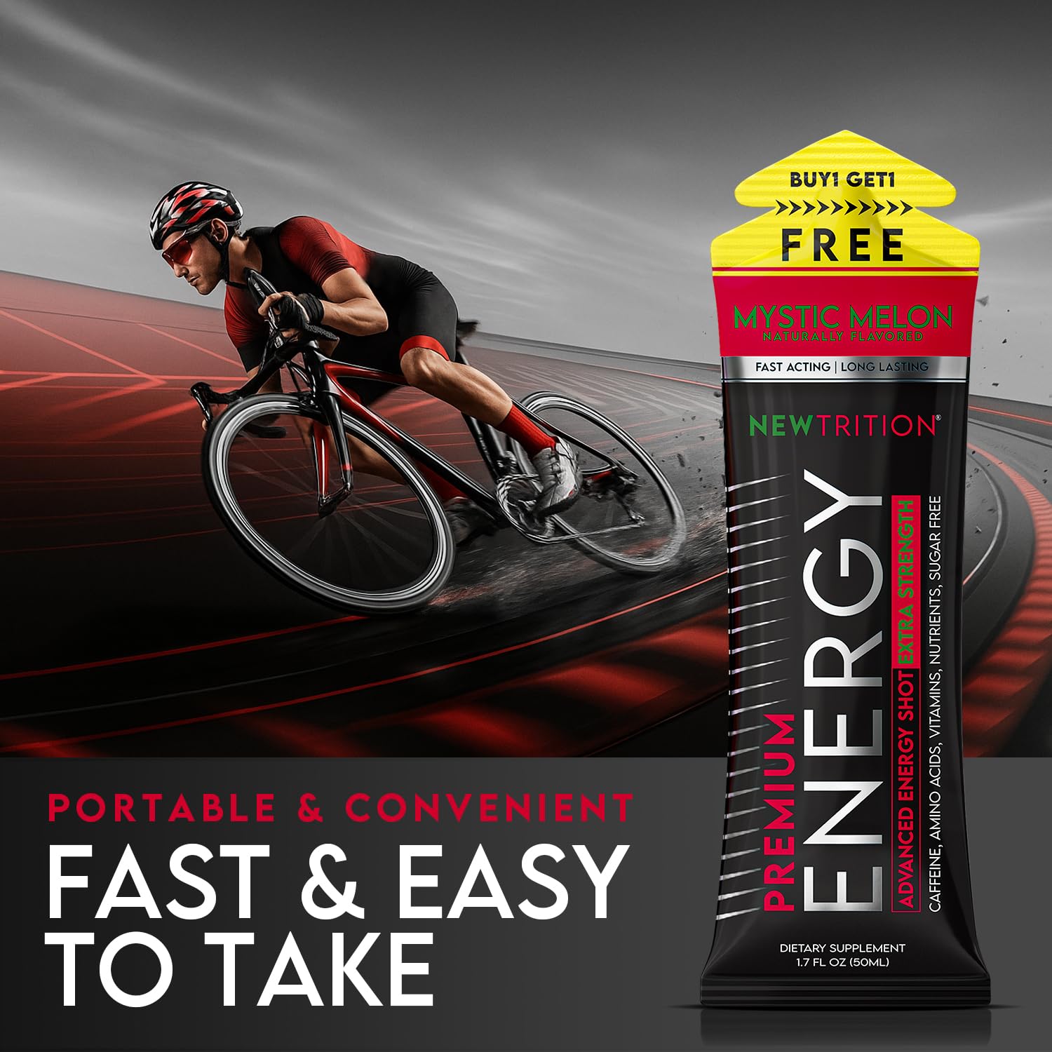 NewTrition® Extra Strength Energy Shots, 1.7 fl oz - 250mg Caffeine with Vitamin B & Amino Acids, Sugar-Free, Zero Calorie Vitamin Energy Drink for Focus & Endurance (Pack of 12, Mystic Melon)