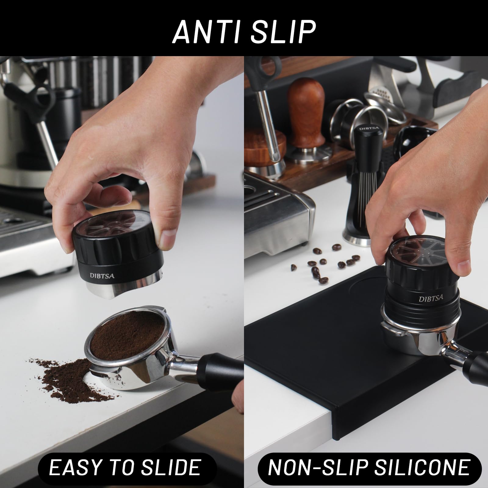 DIBTSA Espresso Tamping Mat, Silicone Coffee Tamper Mat with Corner Edge Tamp Support Station for Countertop, Barista Tools, Espresso Accessories, Black