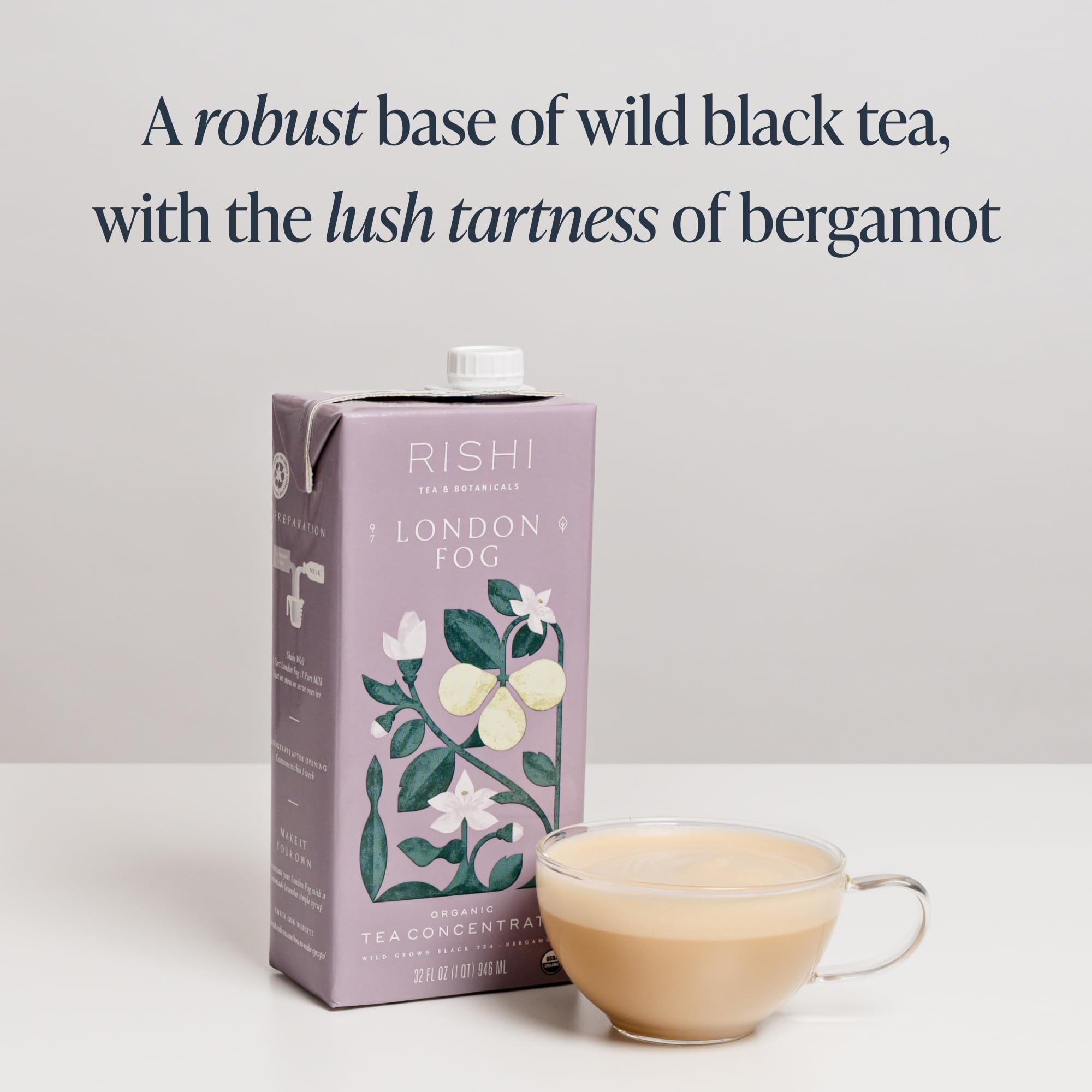 Rishi Tea London Fog Latte, Organic Black Tea Concentrate, 96 Fl Oz