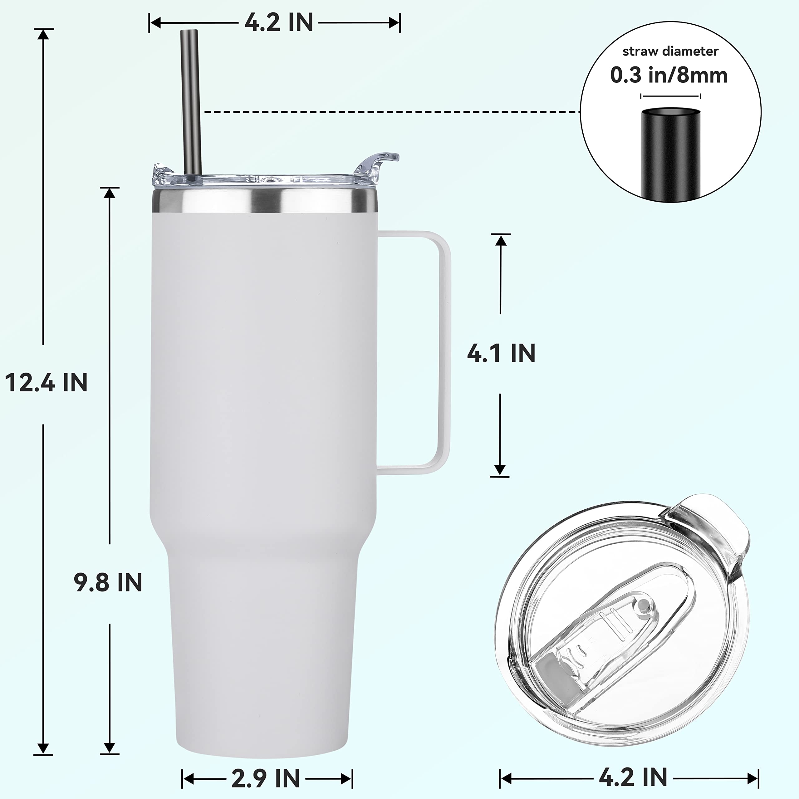 HASLE OUTFITTERS 40 oz Stainless Steel Tumbler with Handle, Vacuum Insulated Tumblers Bulk, Reusable Double Wall Travel Coffee Mug, Durable Powder Coated Water Bottles(White, 8)