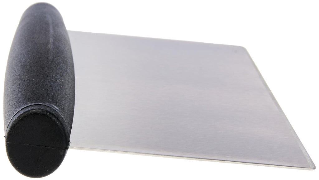 Amazon Basics Multi-Purpose Bench Scraper, Stainless Steel Dough Cutter with Measurement Marks, Dishwasher Safe, Non-slip Contoured Grip, 6", Black, Silver