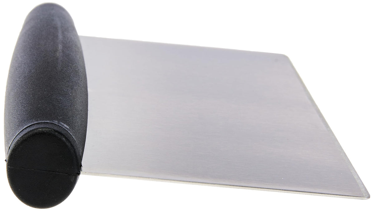 Amazon Basics Multi-Purpose Bench Scraper, Stainless Steel Dough Cutter with Measurement Marks, Dishwasher Safe, Non-slip Contoured Grip, 6", Black, Silver