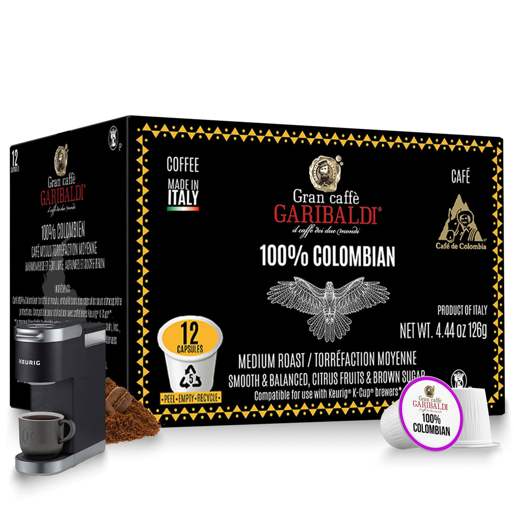 Caffè Garibaldi Colombian Coffee Pods, Medium Roast Arabica 12 Count K Cups