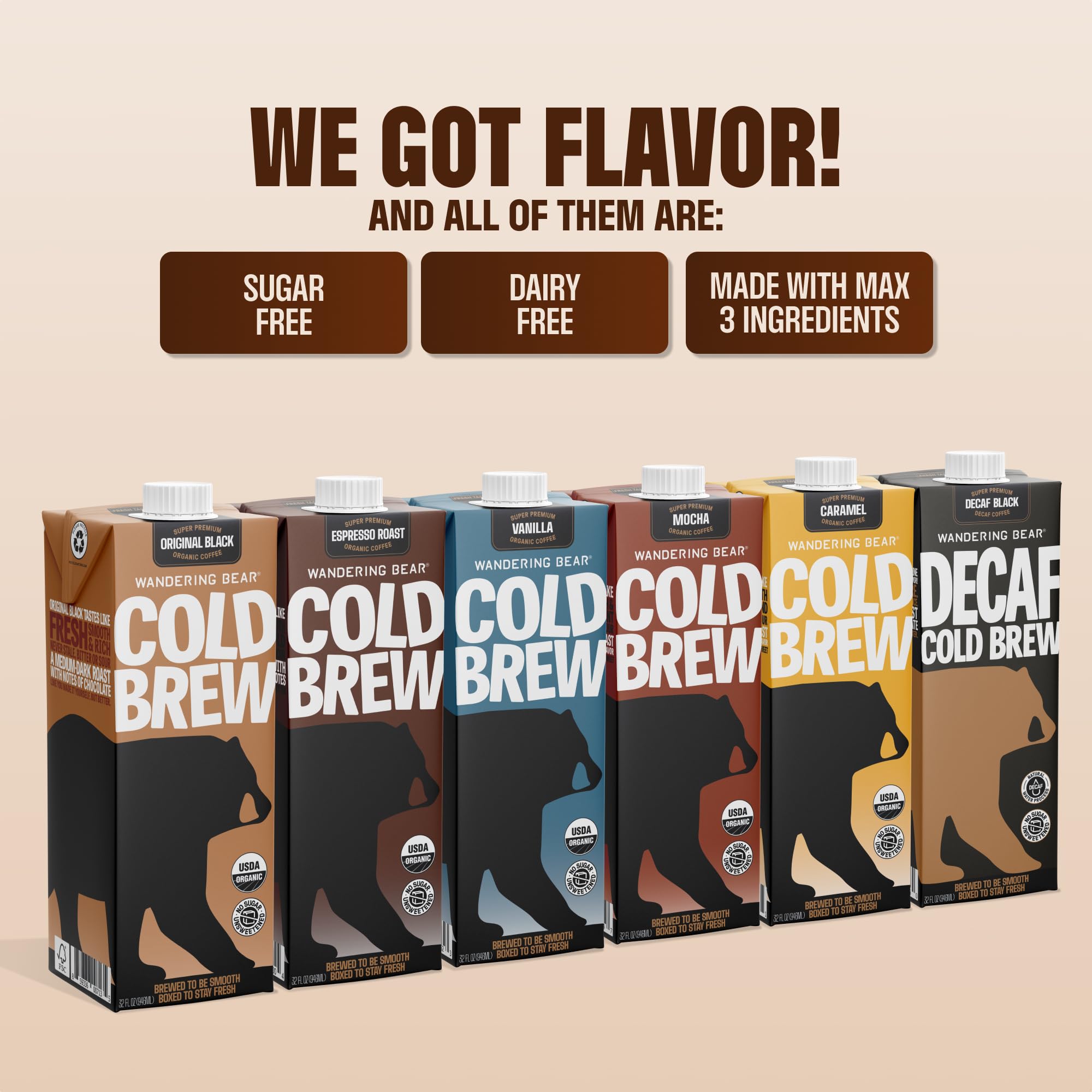 Wandering Bear Decaf Cold Brew Coffee - 32 fl oz, 3 Pack