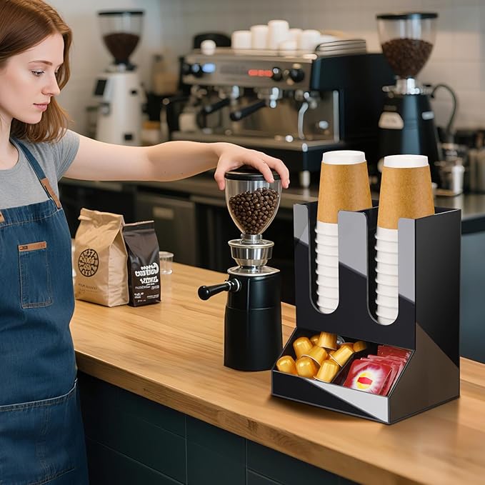 MYITYARD Coffee Station Organizer, Coffee Cup Holder for Countertop, Cup and Lid Dispenser with 4 Compartment, Coffee Bar Accessories Organizer for Home, Kitchen, Office and Breakroom