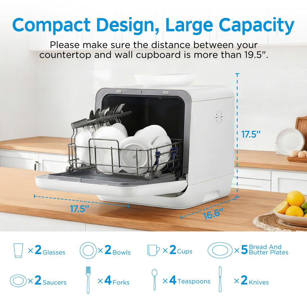 Midea Countertop Dishwasher with 1.32Gal Tank, Baby Care, 5+1 Programs