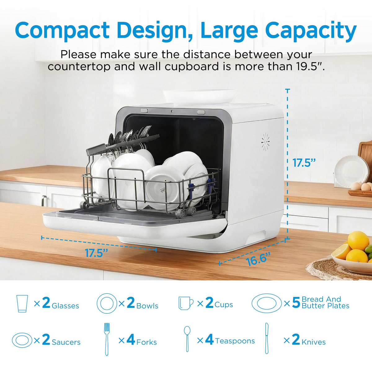 Midea Countertop Dishwasher with 1.32Gal Tank, Baby Care, 5+1 Programs