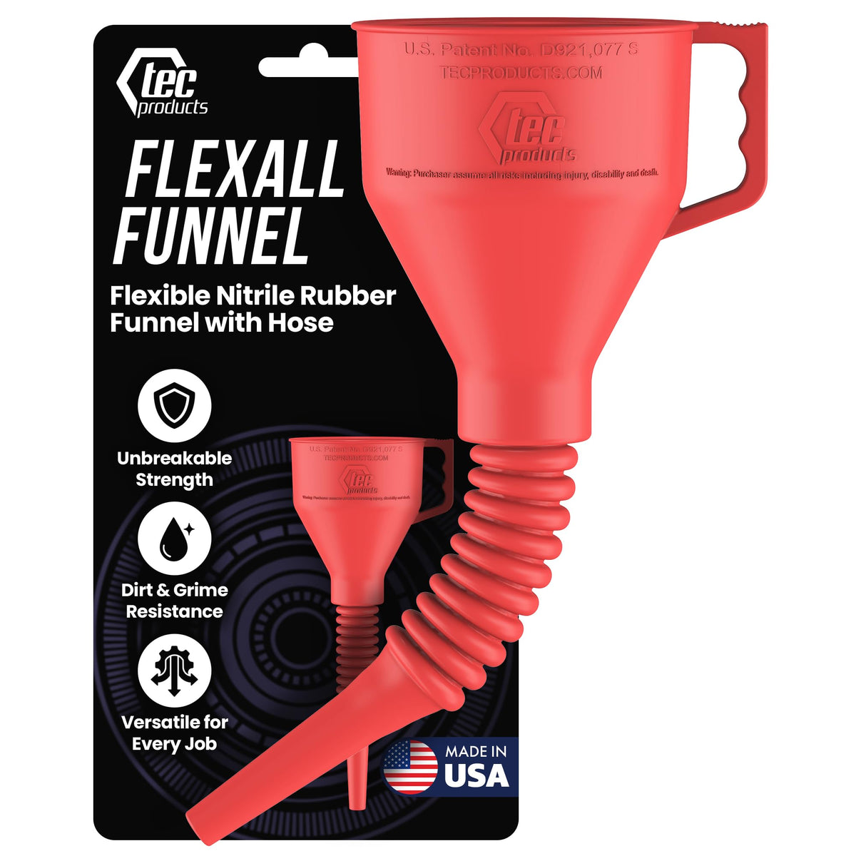 TEC Products FlexAll Long Flexible Oil Change Funnel, Yellow, 12 x 4 Inches