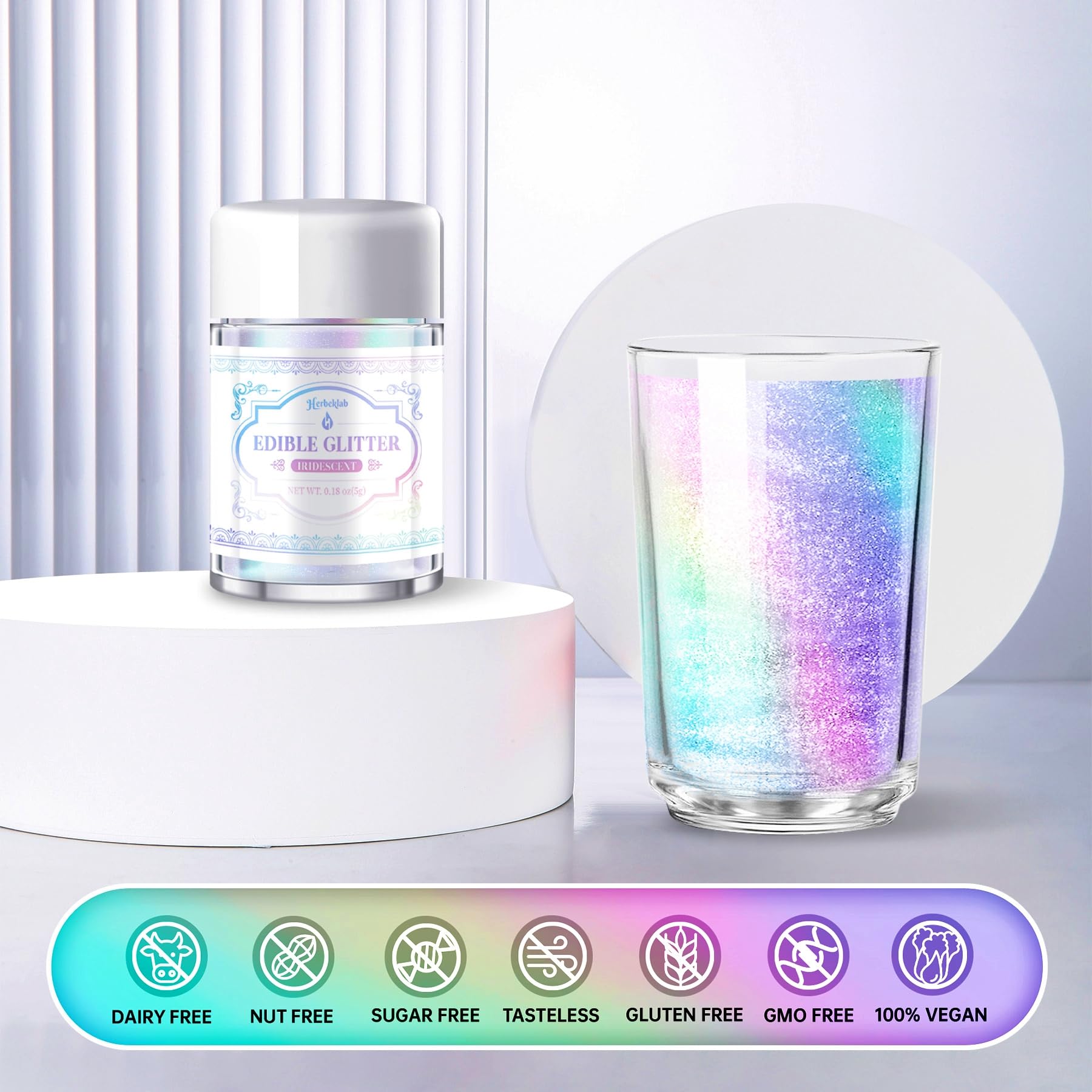 Iridescent Edible Glitter – 5g Rainbow Luster Dust Drink Glitter, Food Grade Shimmer Powder for Cocktails, Cakes, Beverages, Chocolate & Candy