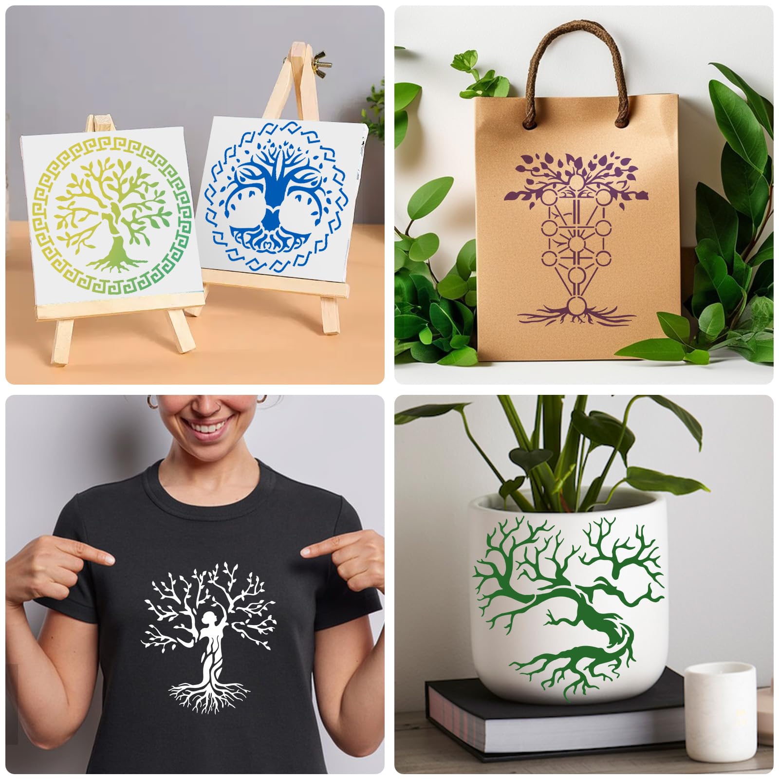 Yazhiji 15Pcs 6 x 6 Inch Tree of Life Stencil, Reusable Stencils for Painting on Wood Decoration Painting Templates for Wall Floor DIY Decorations Christmas Gifts for Kids
