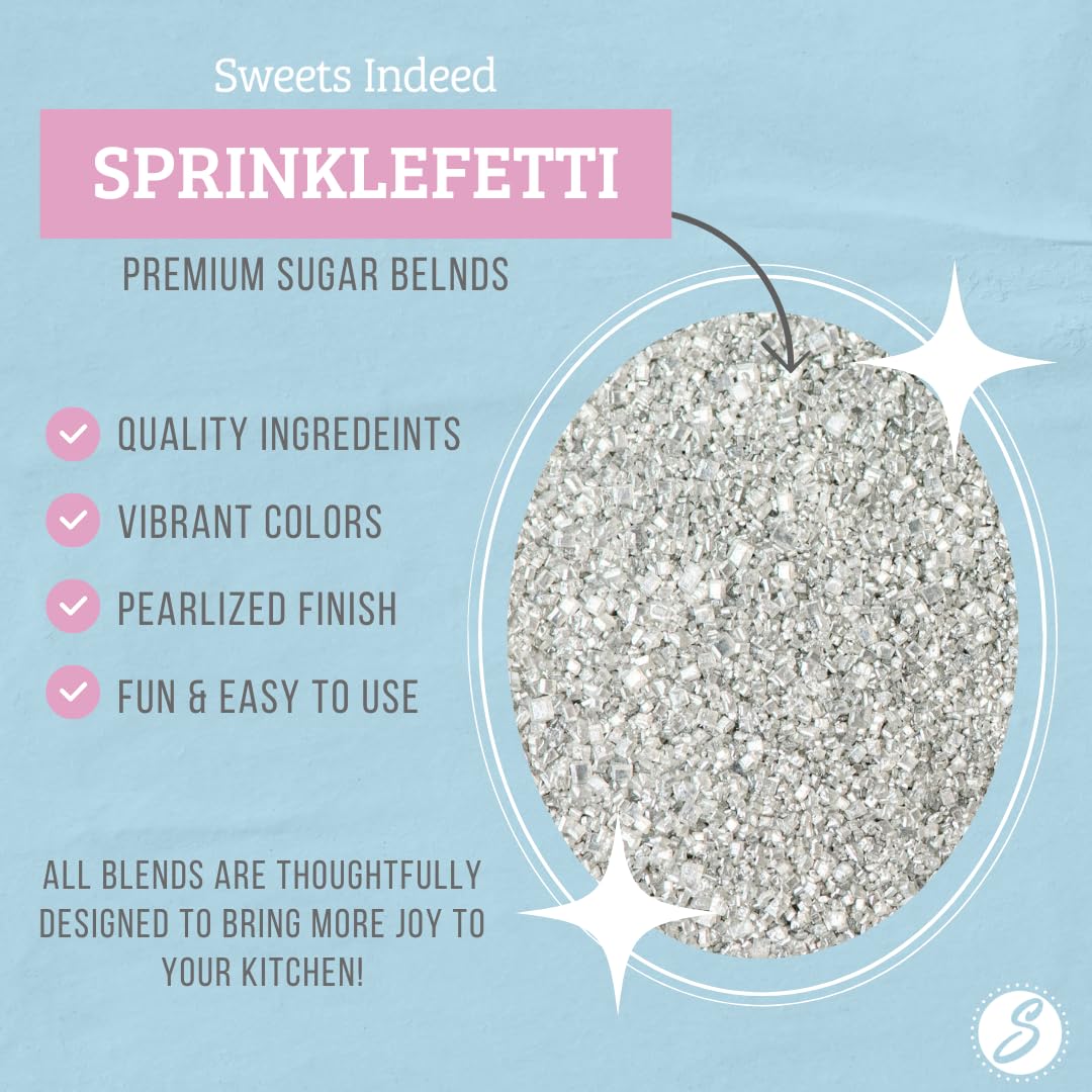 Sweets Indeed Silver Decorating Sugar – Metallic Silver Sanding Sugar Crystals for Baking & Decorating Cupcakes, Cookies, Cakes & Desserts – Wedding, Holiday & Party Topping – 5.11 ounces