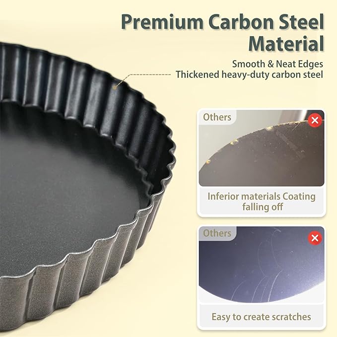 Sturdy Nonstick Tart Pan 11 inch Removable Bottom, Round Carbon Steel Quiche Pan for Baking, Heavy Duty Tart Mold loose for Pie, Mousse Cakes,Fruit and Desserts