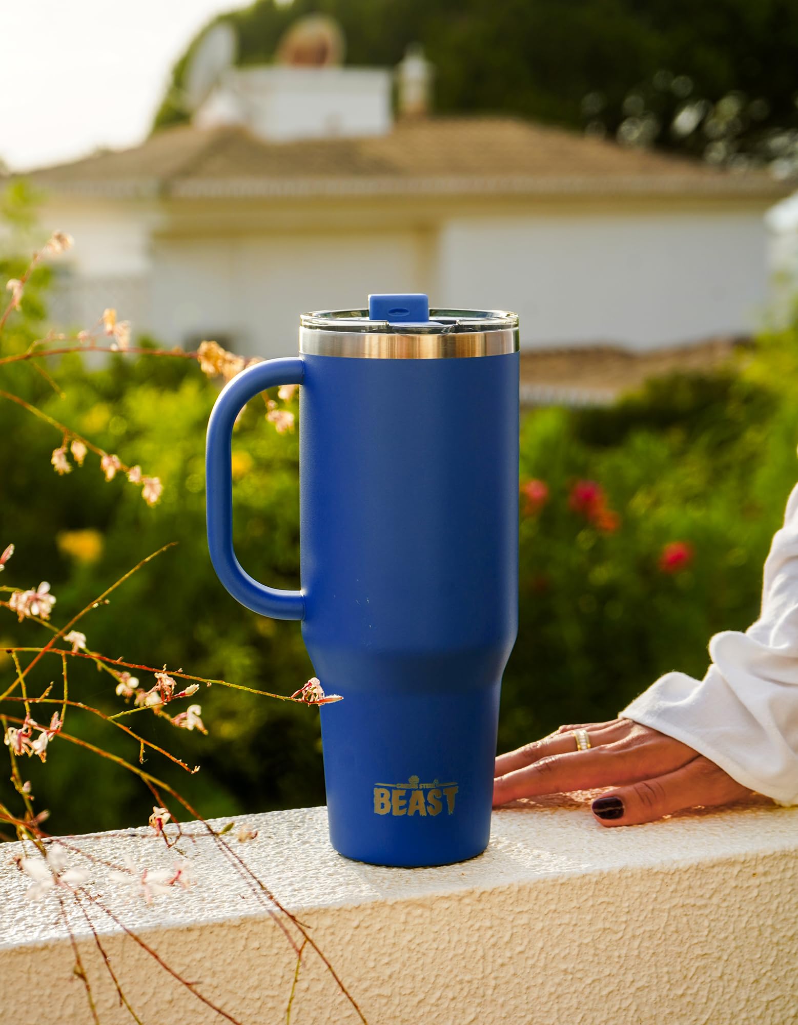 Beast 50 oz Tumbler with Handle Stainless Steel Vacuum Insulated Coffee Ice Cup Double Wall Travel Flask (Royal Blue)