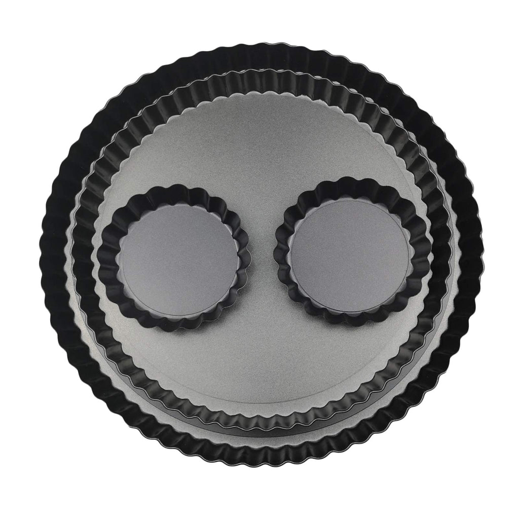 Yamteck 11 & 9 Inch Round Tart Pans with 2Pcs 4'' Mini Pans. Removable Bottom, Non-Stick Coating, Rugged Carbon Steel for Tart Quiche Pie Making. Gift for Christmas Thanksgiving Party Festival Family