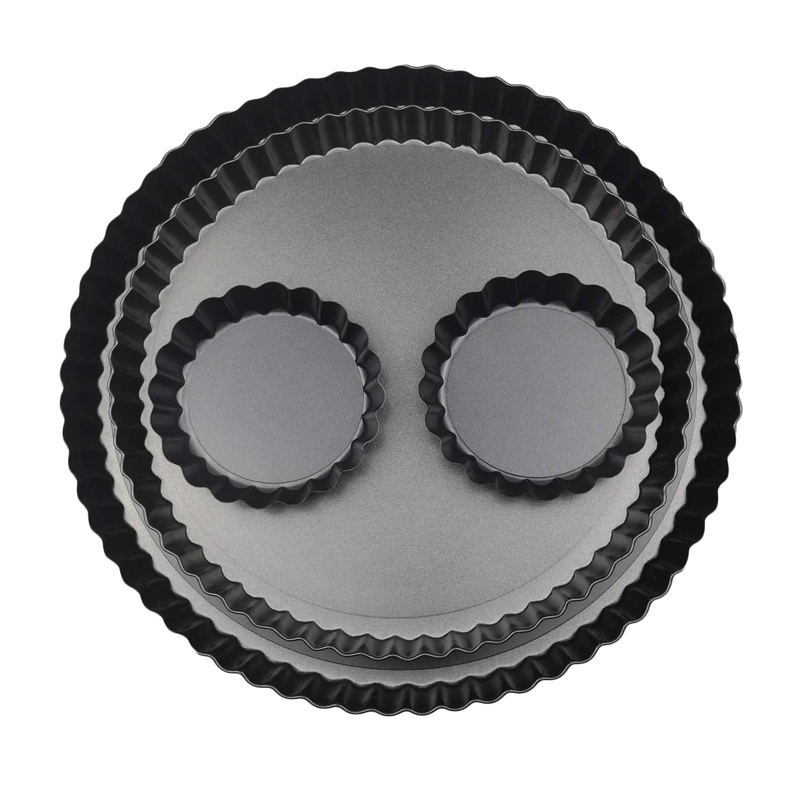 Yamteck 11 & 9 Inch Round Tart Pans with 2Pcs 4'' Mini Pans. Removable Bottom, Non-Stick Coating, Rugged Carbon Steel for Tart Quiche Pie Making. Gift for Christmas Thanksgiving Party Festival Family