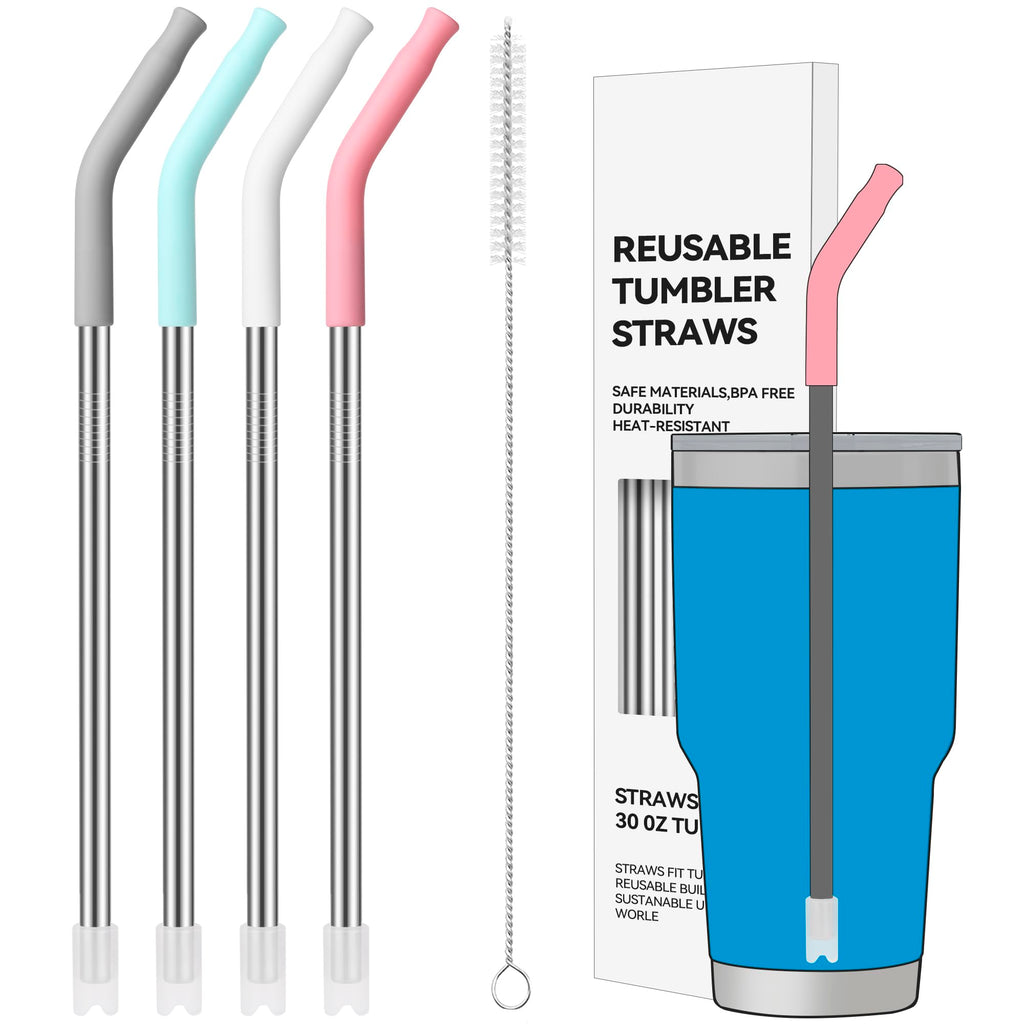 30 oz Straight Metal Straws with Silicone Tip for 30 oz Tumbler