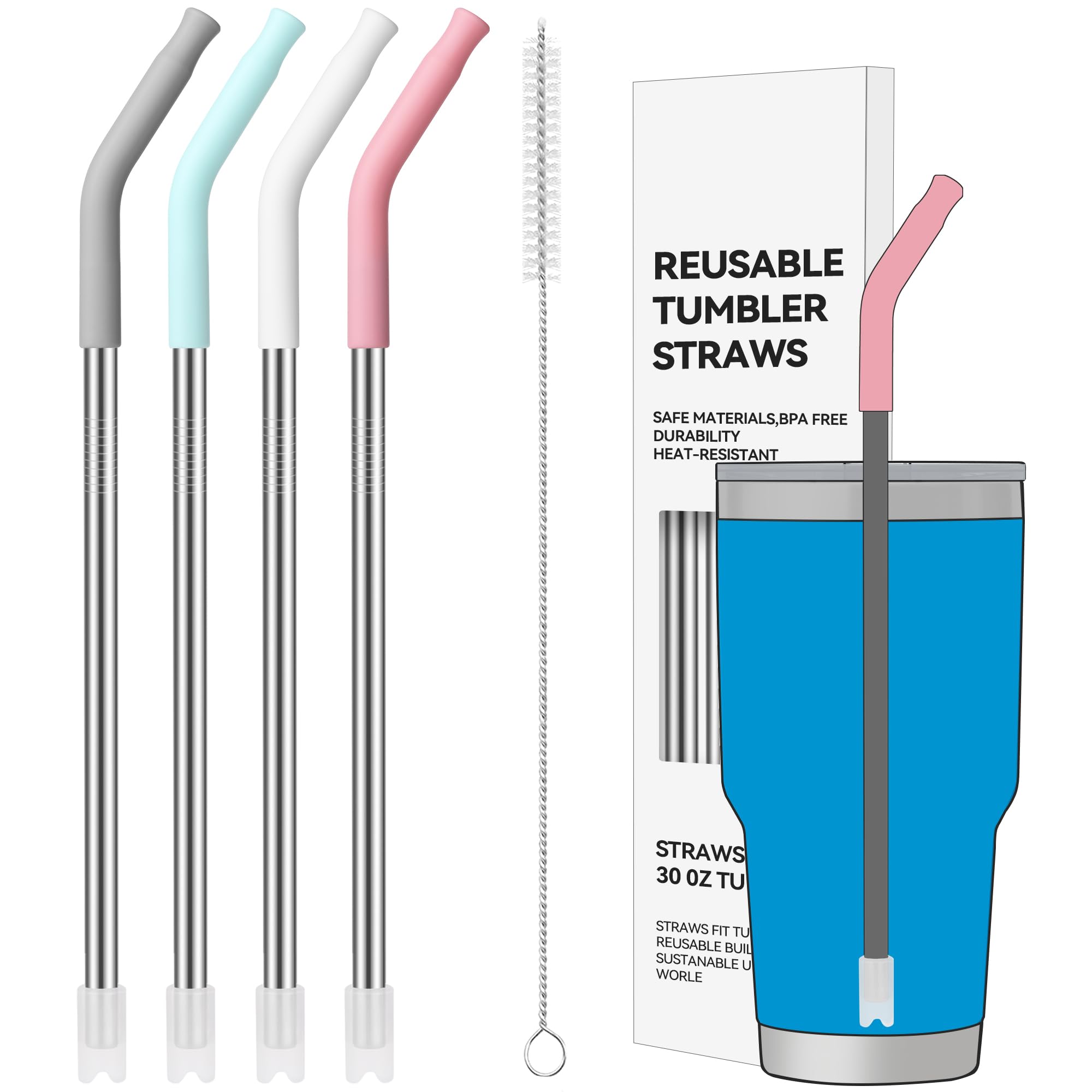 30 oz Straight Metal Straws with Silicone Tip for 30 oz Tumbler