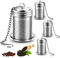 4 Pack Tea Infuser for Loose Leaf Tea, Extra Fine Mesh 304 Stainless Steel Tea Strainers with Drip Tray and Chain Hook, Reusable Tea Ball Steeper for Mug Teapot, Spice Diffuser