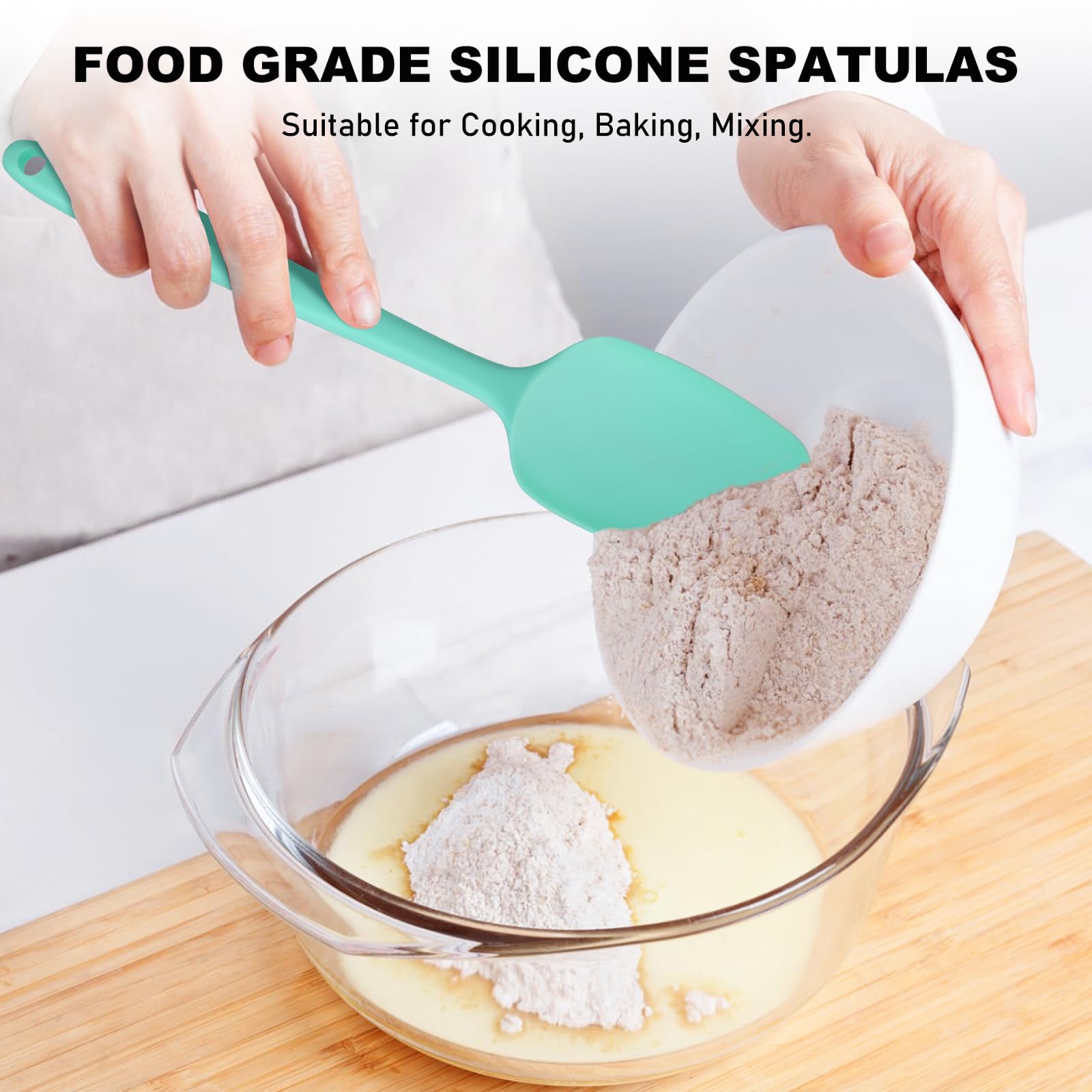 NileHome 6 Pieces Silicone Spatula Set with Silicone Brush,Turquoise