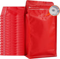 Coffee Bags with Valve (50 PCS,8oz/0.5lb) Red High Barrier Aluminum Foil Flat Bottom Standing Coffee Beans Storage Packaging Bags, Reusable Heat Seal Side Zipper Pouches for Small Business and Home