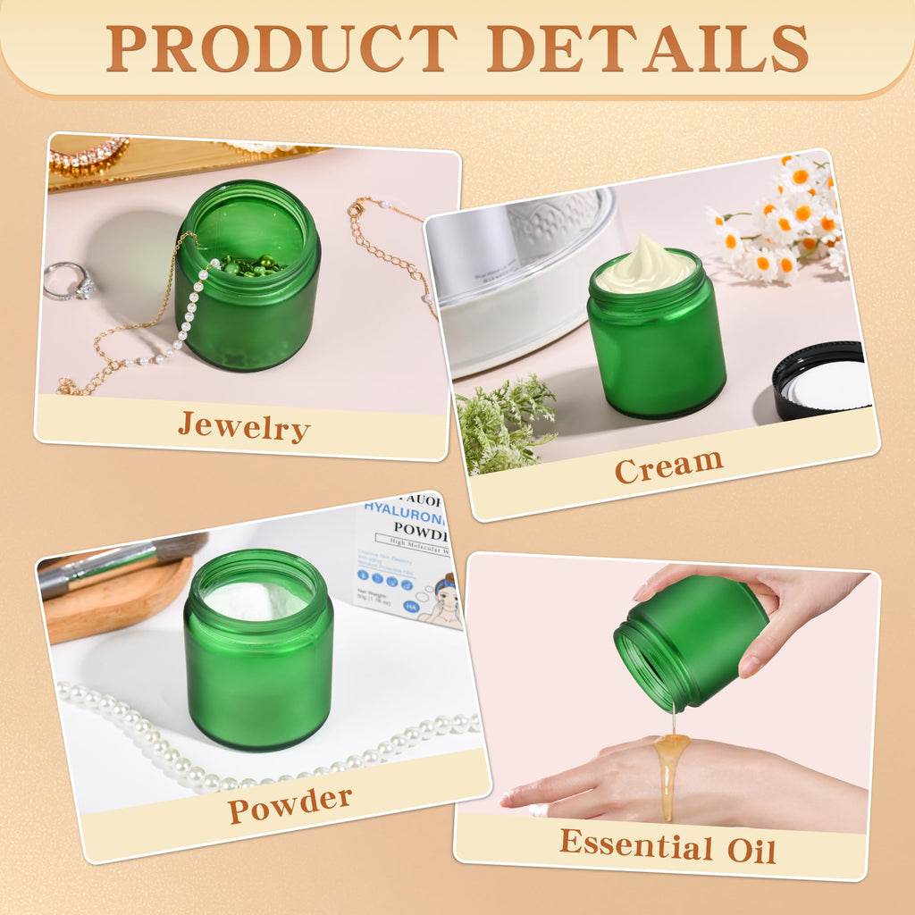 Glass Jars with Lids,Eco-Friendly Cosmetic Containers with Airtight Black Lids & Liners, Multi-Color Options for Cream, Lotion, Body Butter, DIY Skincare Travel Jars (Green Frosted, 4oz)