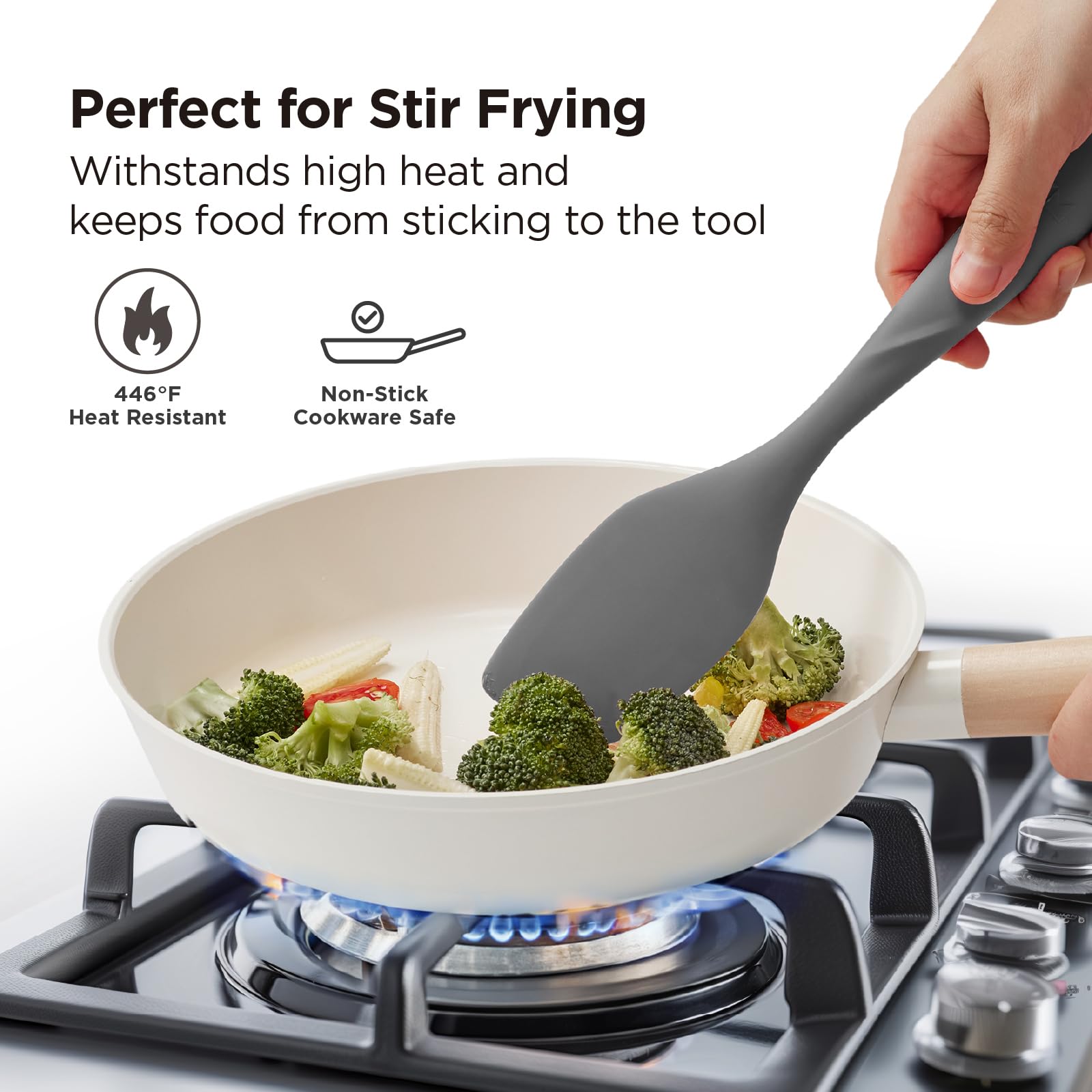 Kitchen Mama WaltzGrip Platinum Silicone Scraping Spatula, Metal Gray