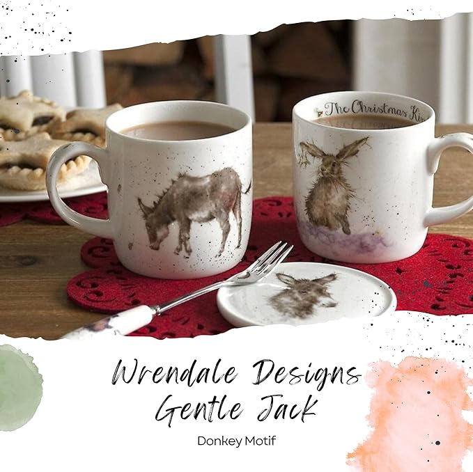 Royal Worcester Wrendale Designs 14 oz Mug, Gentle Jack - Fine Bone China with Donkey Motif - Woodland Themed Tea Mug for Cozy Cottagecore Homes - Safe Ceramic Drinkware for Daily Use